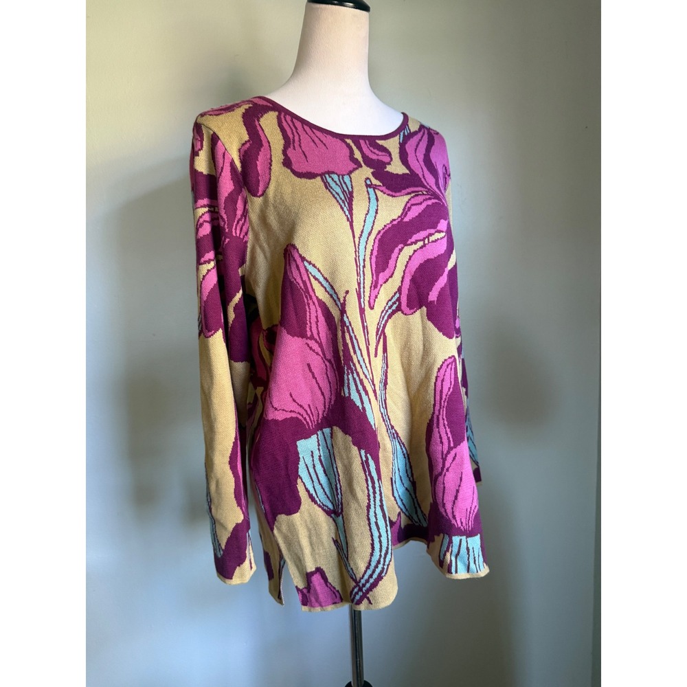 Soft Surroundings Floral Knit Sweater purple boho dainty cottage whimsi retro L